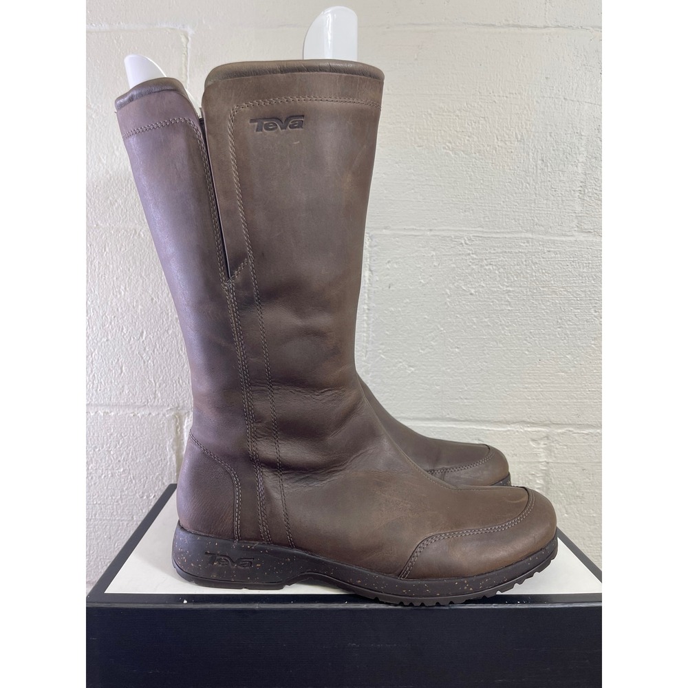 Teva Capistrano 1003013 Tall Boots Black Leather Side Zip Waterproof Women's 11